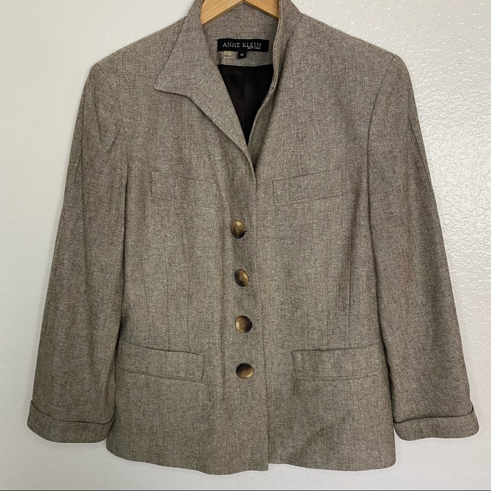 Anne Klein brown tweed blazer suit jacket